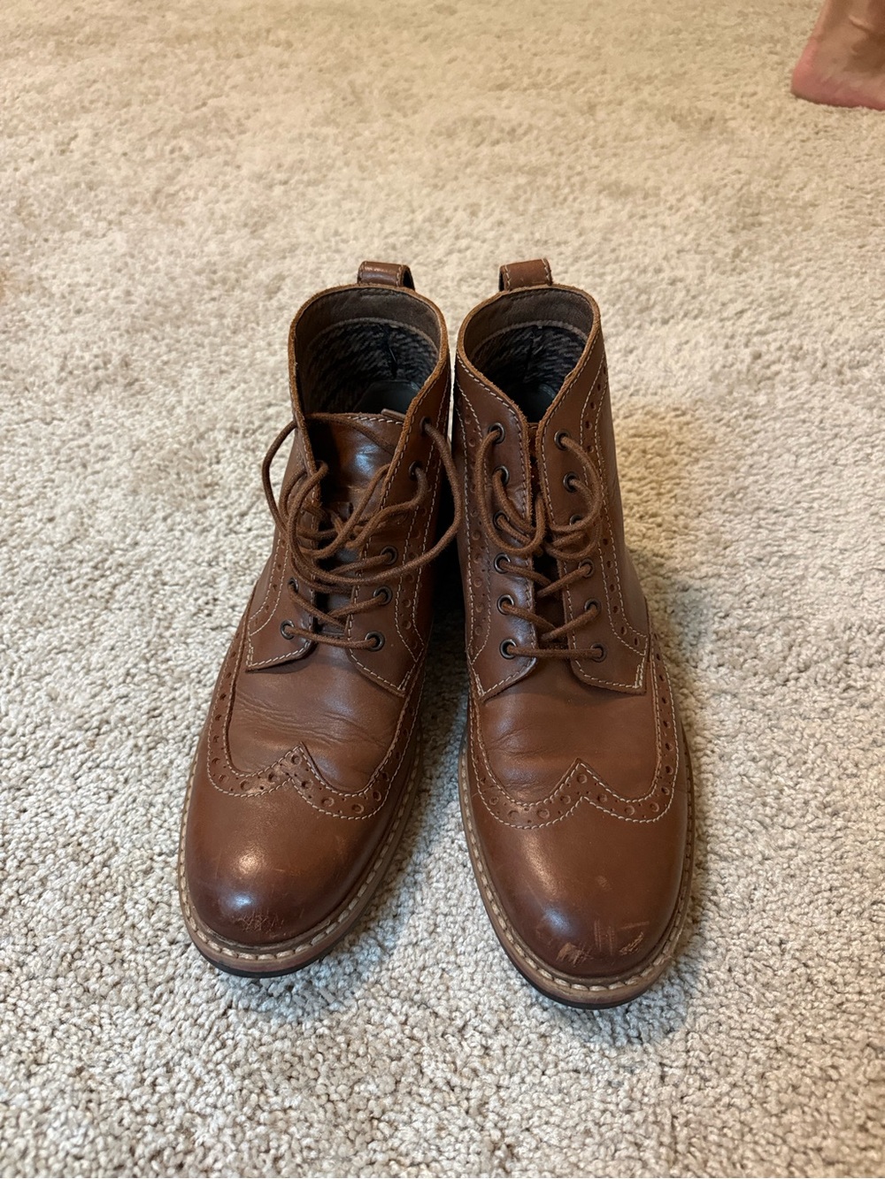 Bostonian Brown Leather Wingtip Lace-Up Boots